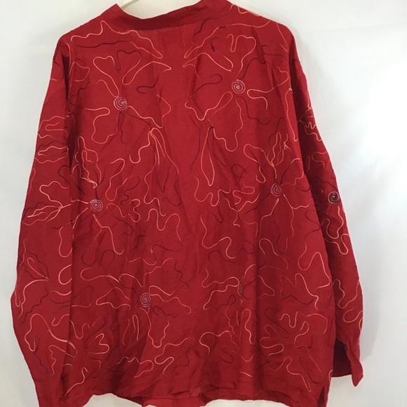 Tantrum Collections Made In India  Embroidered Beaded Red Silk Shirt Jacket 3X - Picture 6 of 11